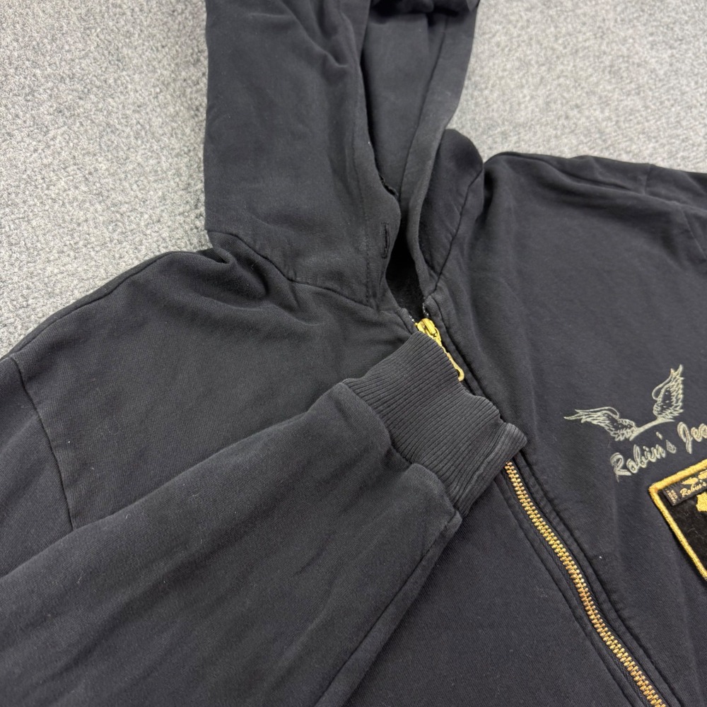 Robin's Jean Zip Hoodie XL Black Tiger Patch Winged Logo Mens Flaw